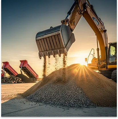 Construction aggregate materials supply in Sharjah and UAE — red gravel, white sand, beige gravel