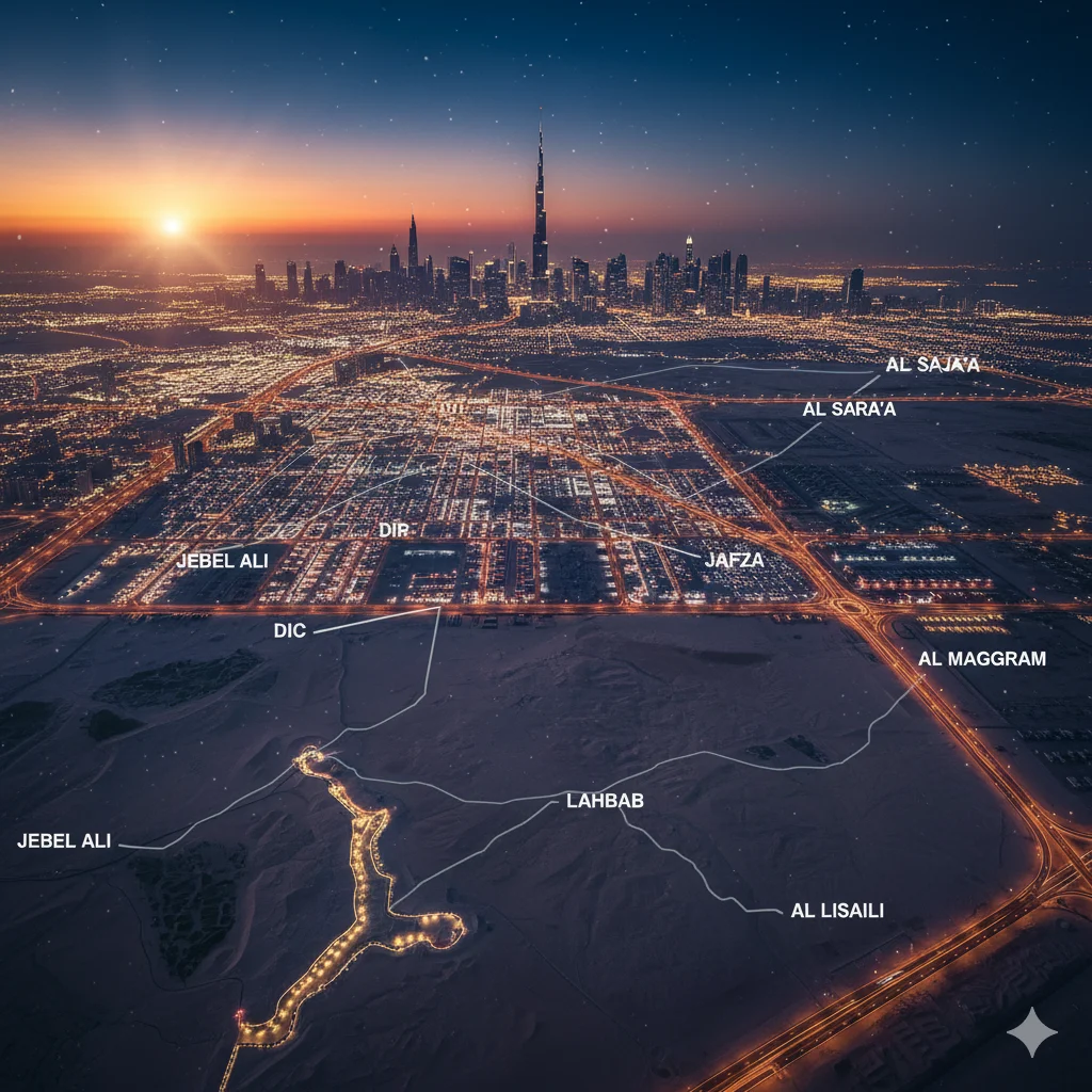 Map showing service areas of Marjan Aman Transport — Dubai, Sharjah, Abu Dhabi, UAE